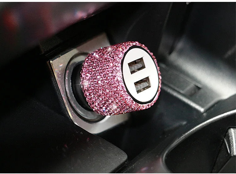 Dual USB Port Car Charger Safety Hammer Design Handmade Rhinestone Zpaxo pink 1 China Mainland
