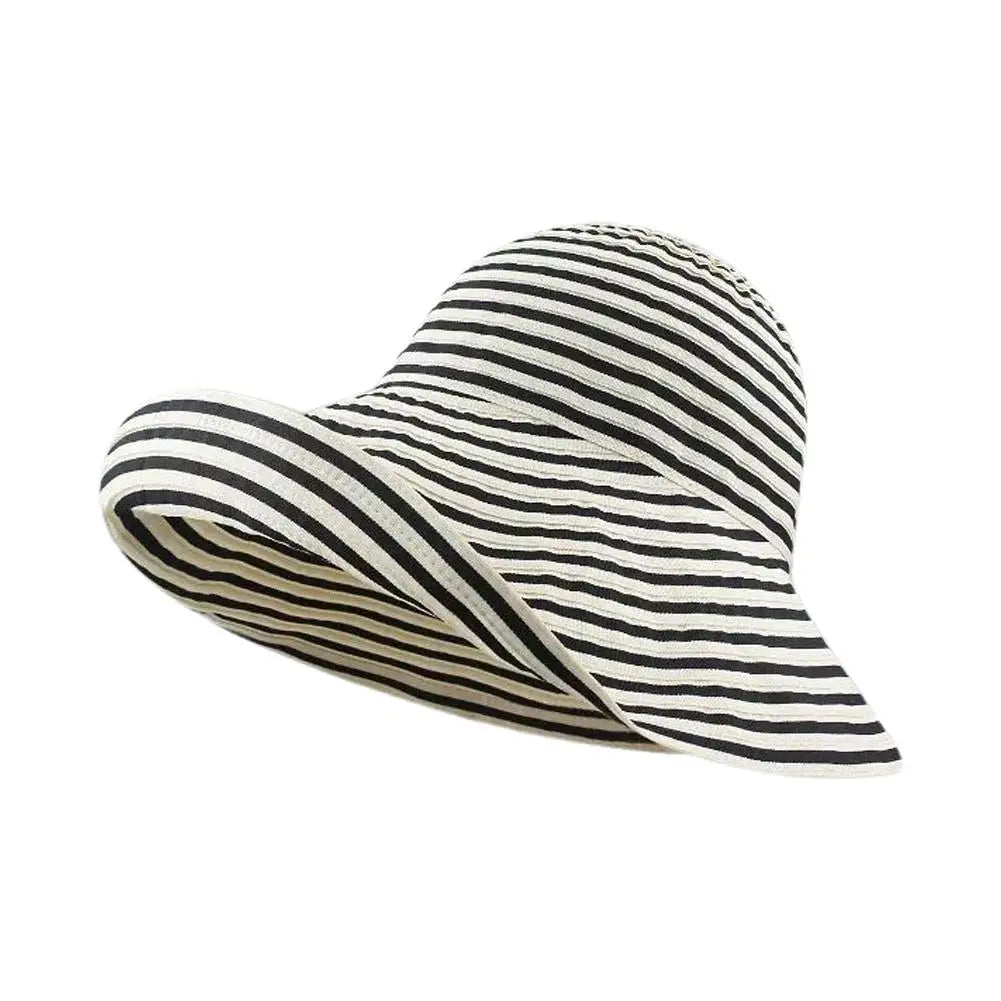 Retro Striped Wide Brim Fisherman Sun Hat UPF50+ Foldable Wide Brim Sun Hat Zpaxo Light Yellow