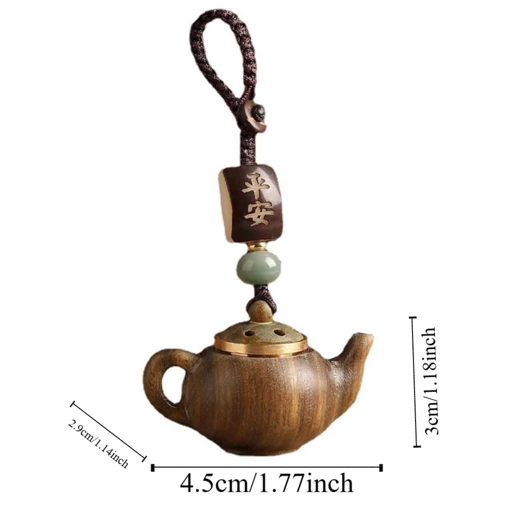 Mini Little Teapot Keychain Waterproof Openable Carved Pendant Woven Zpaxo