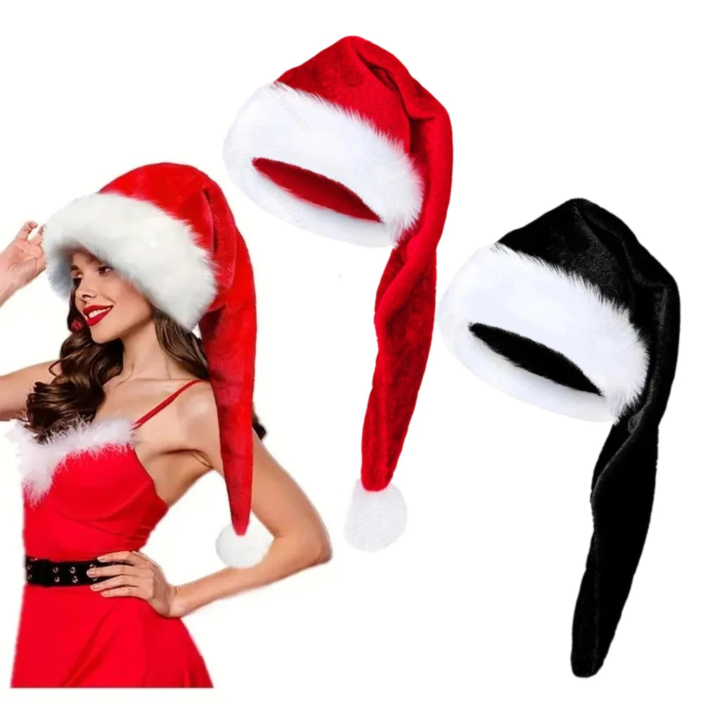 Long Velvet Christmas Hat Soft Warm Family Holiday Parties Santa