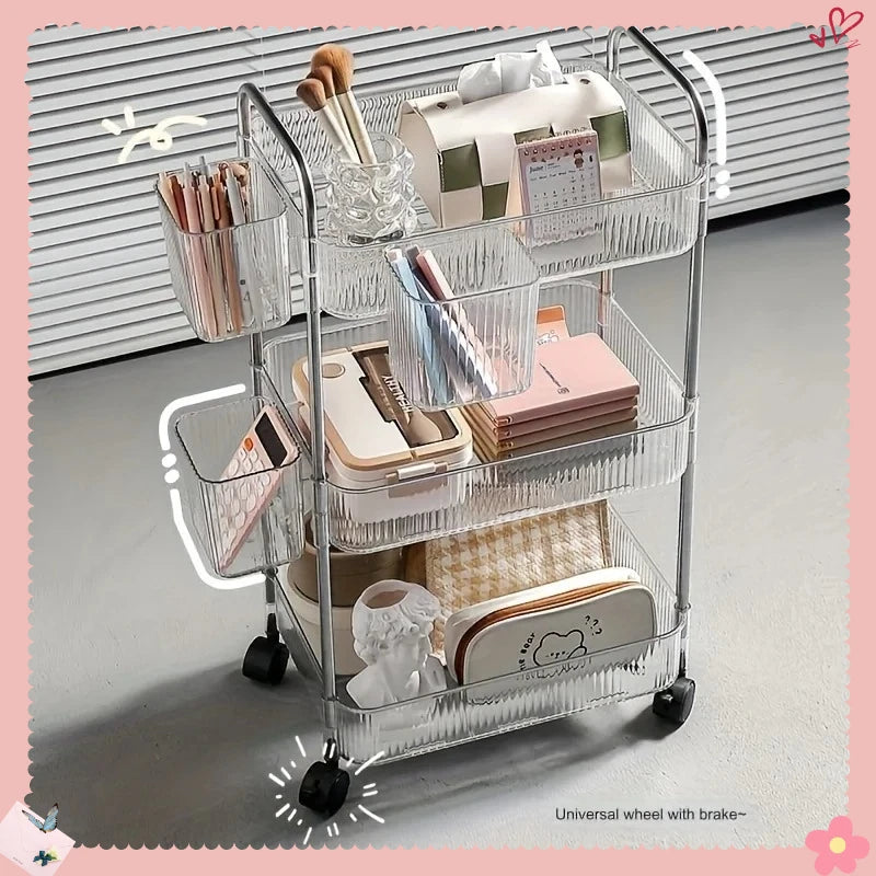 Organizer Bedroom Living Room Office 3 Tier Clear Storage Cart Wheels