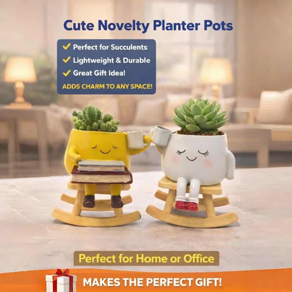 Face Planter Cute Resin Smile Design Vase Drainage Hole Rocking Chair