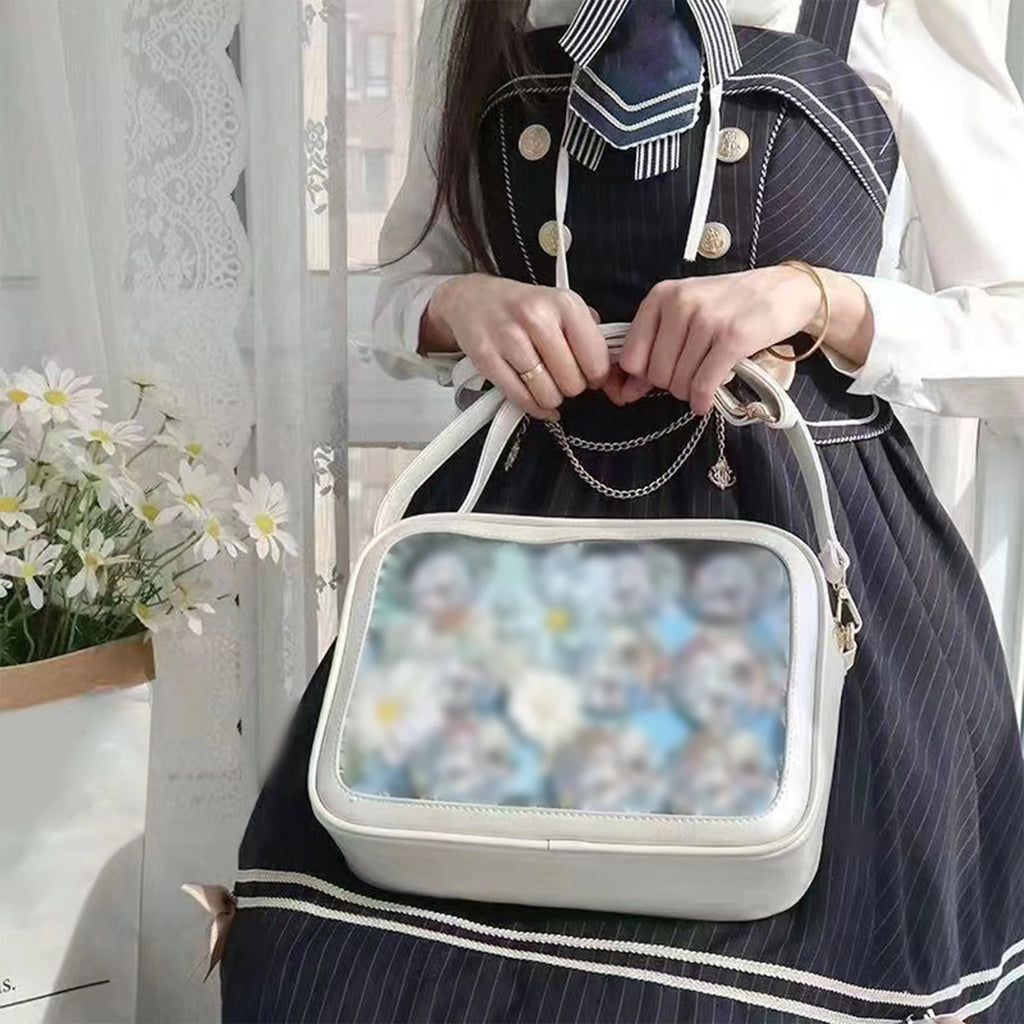Women Transparent Square Ita Bag JK Shoulder Pin Display Lolita