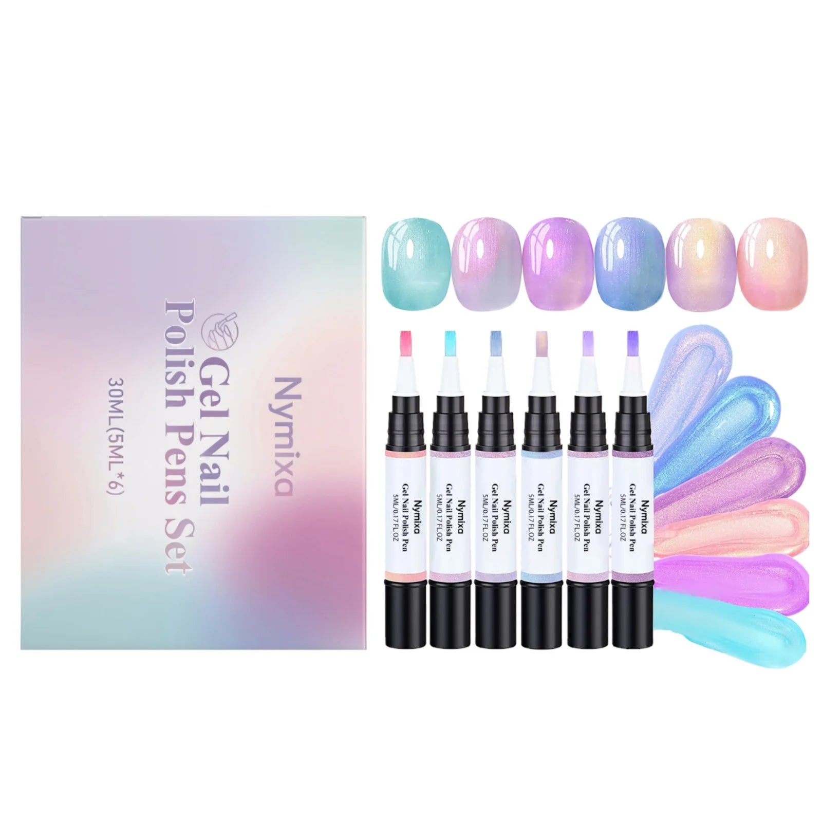Nymixa Macaron Pearlescent Gel Nail Polish Pen Set – 6pcs DIY Gel Nail Polish Set Zpaxo 6pcs in boxed
