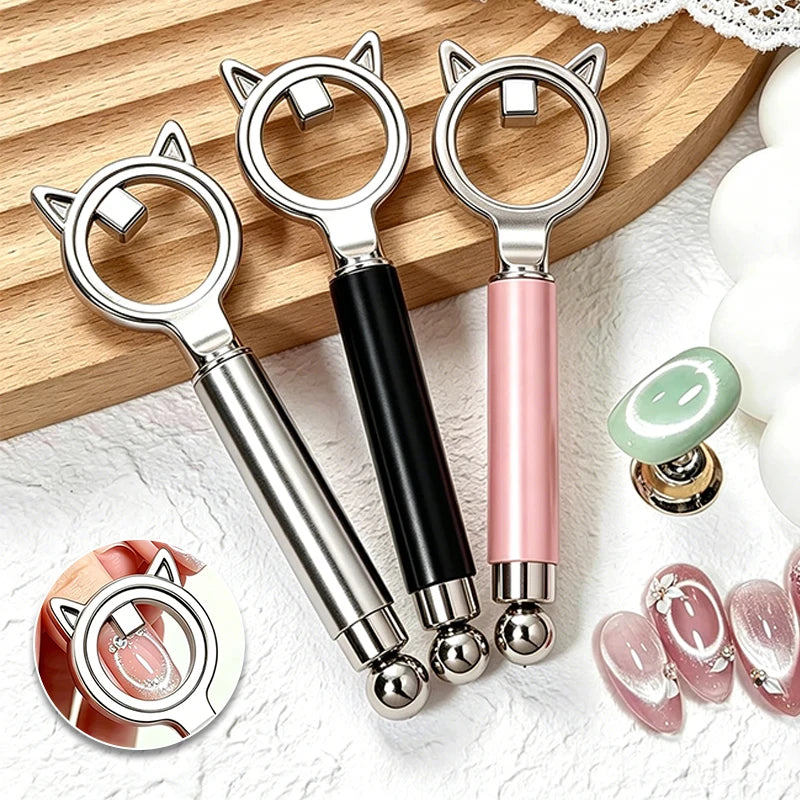 Double-headed Cat Eye Nail Art Magnetic Tool Suck Hollow Effect Circular Cat Eye Magnet Ring With Handle For Gel Nail Polish Zpaxo