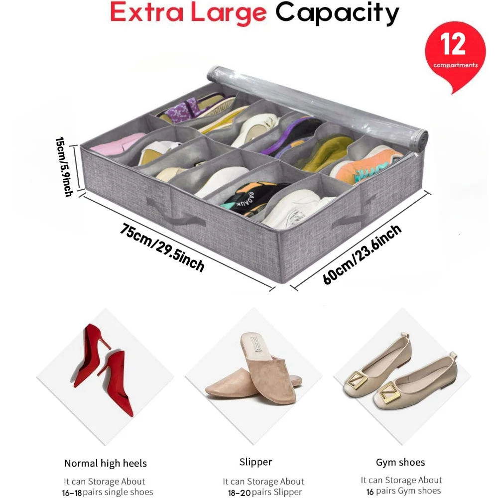Under Bed Shoe Organizer – 12 Pairs Collapsible Storage Bag Shoe Storage Organizer Zpaxo