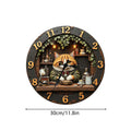 Wall Clock Cat Theme Wooden Cute Animal Decoration Living Room