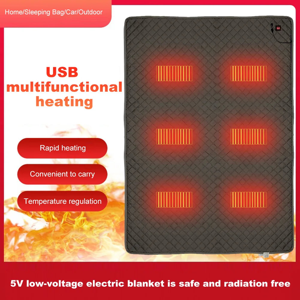 70x59 Inch Camping Tent Heated Sleeping Bag Mat Outdoor USB Electric Blanket 6 Heating Zones Heater Cushion for Winter Travel Zpaxo