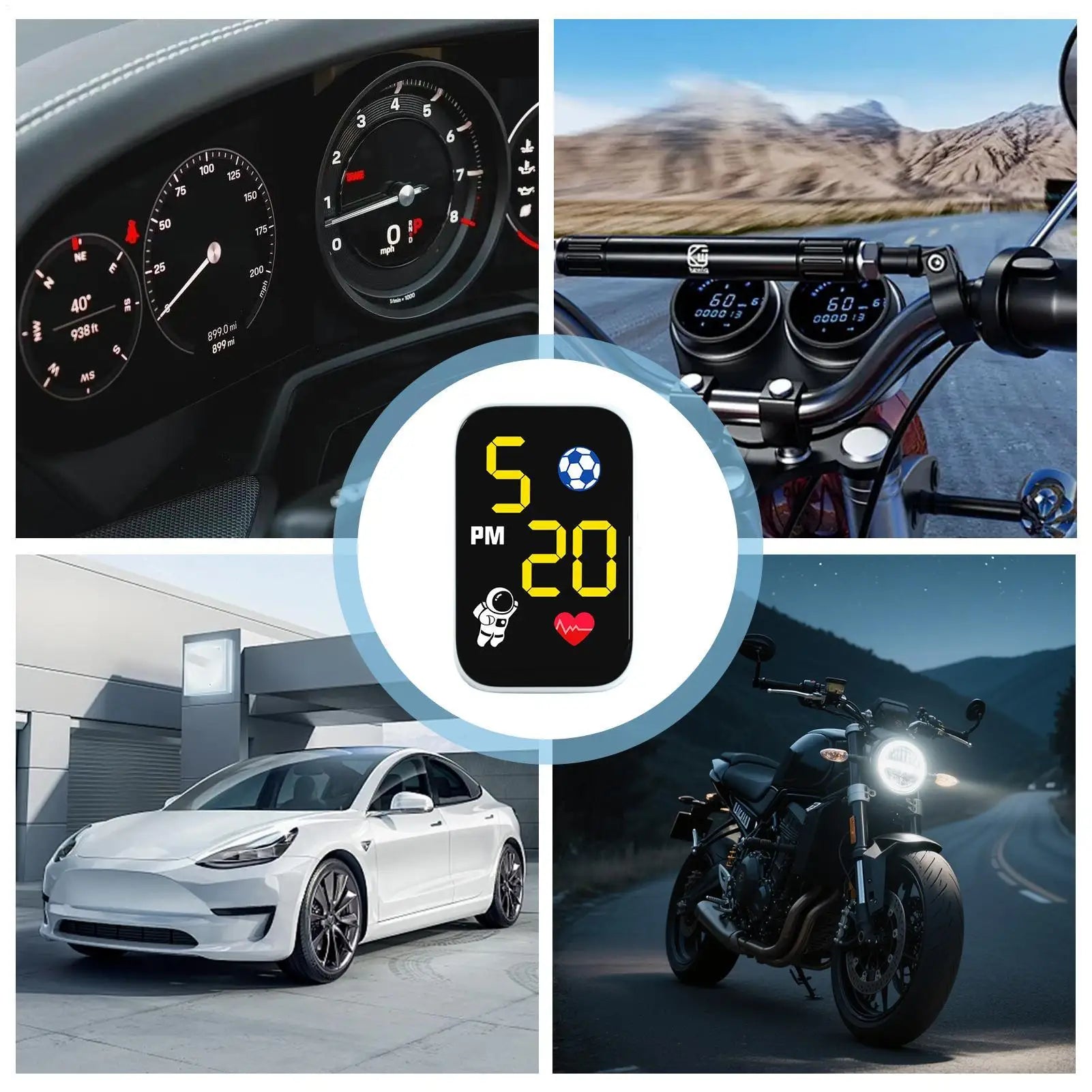 Waterproof Mini Motorcycle Clock Dashboard Mount LED Light Compact