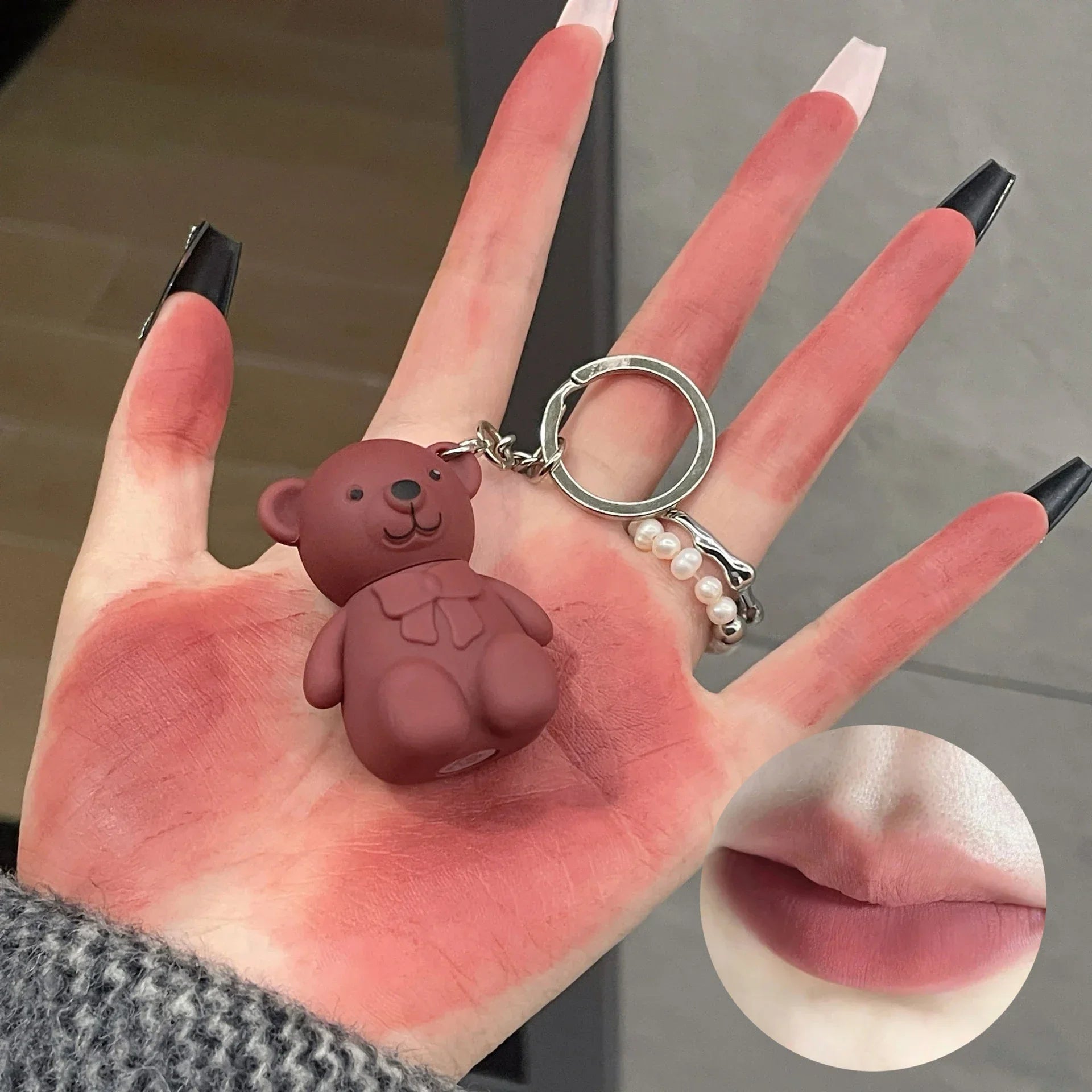 Keychain Design Cute Bear Matte Lip Mud Lipstick Velvet Glaze Sexy Zpaxo