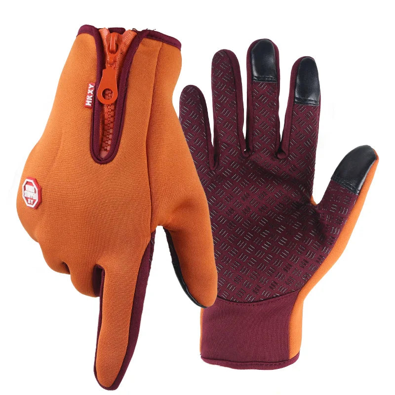 Hot Winter Gloves For Men Women Touchscreen Warm Outdoor Cycling Driving Motorcycle Cold Gloves Windproof Non-Slip Womens Gloves Zpaxo Orange S