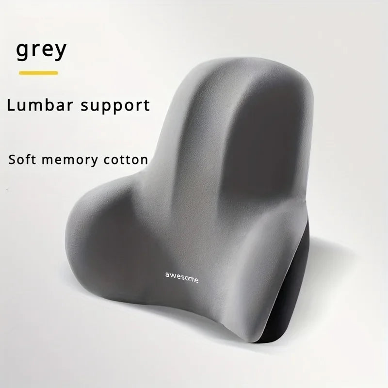 Memory Foam Seat Cushion 2-in-1 Lumbar Pillow Office Car Grey Black