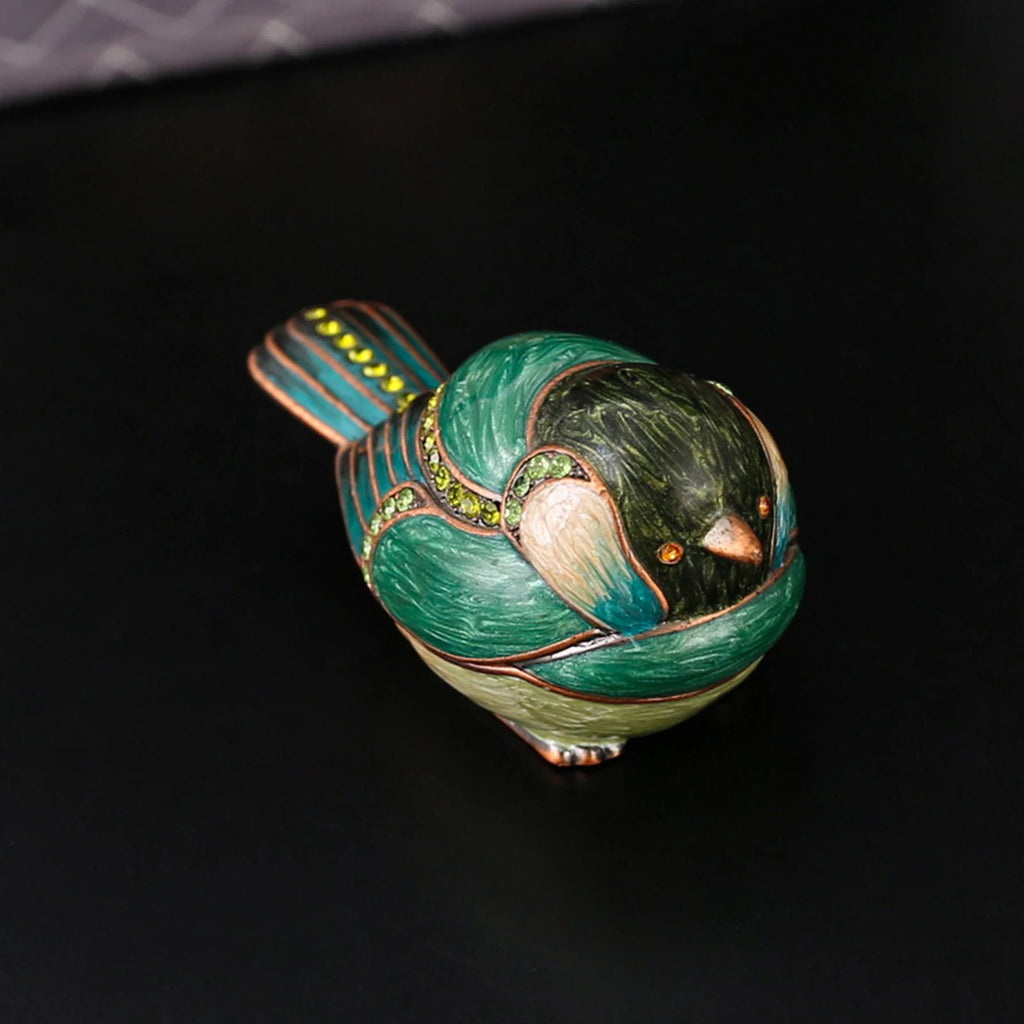 Bird Trinket Box Shape Enamel Jewelry Earring Organizer Rhinestone