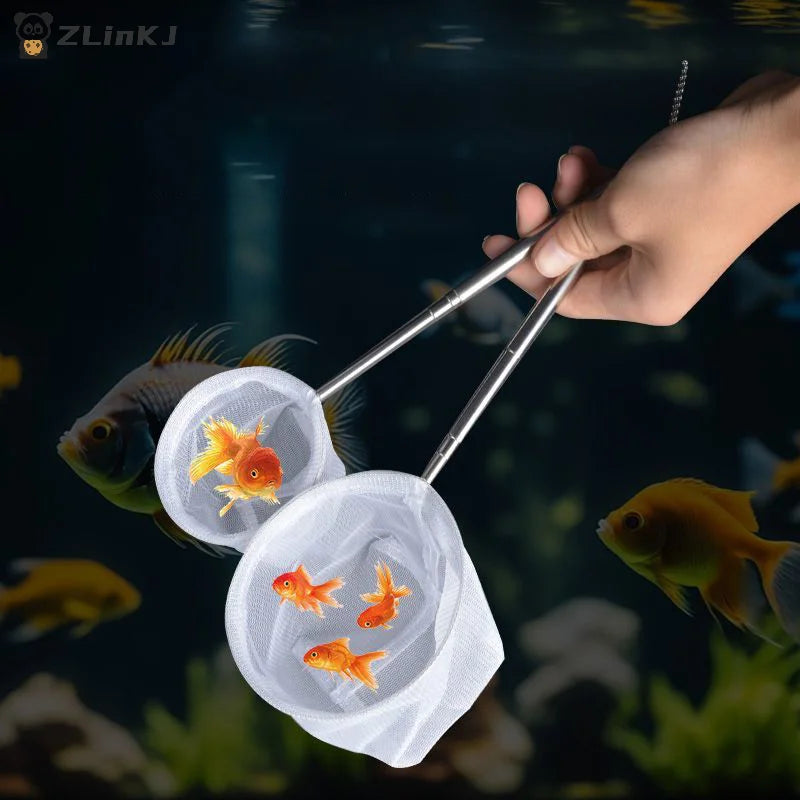 ▶1Pcs Fish Tank Cleaner Tool Aquarium Fish Net Stainless Steel Retractable Small Fish and Shrimp Nets Zpaxo