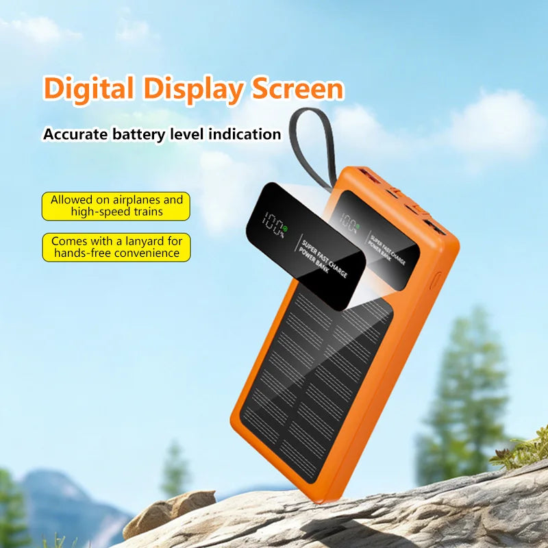 2026 New 500000mAh Solar PowerBank 120W Fast Charging Built-in 2 Cable PowerBank High Capacity Battery For iPhone Samsung Xiaomi Zpaxo
