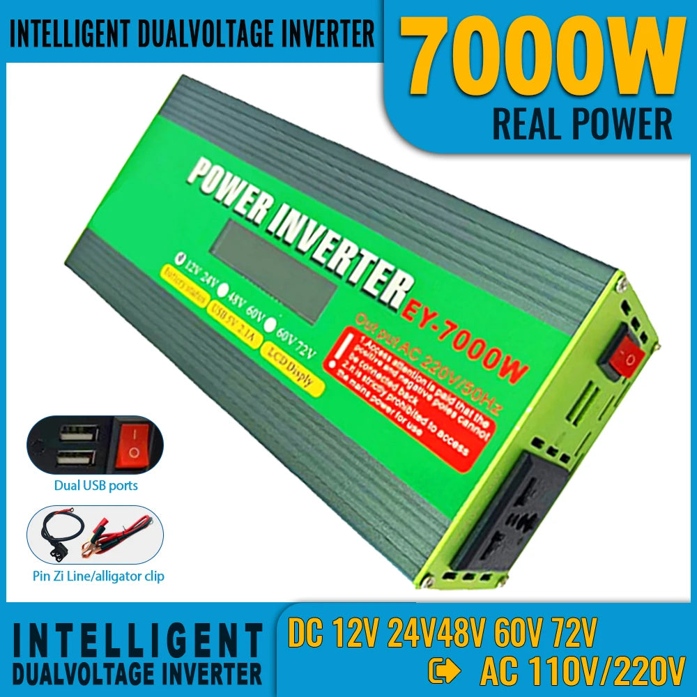 Smart Dual Voltage Inverter 7000W Peak Power LCD Screen Monitoring