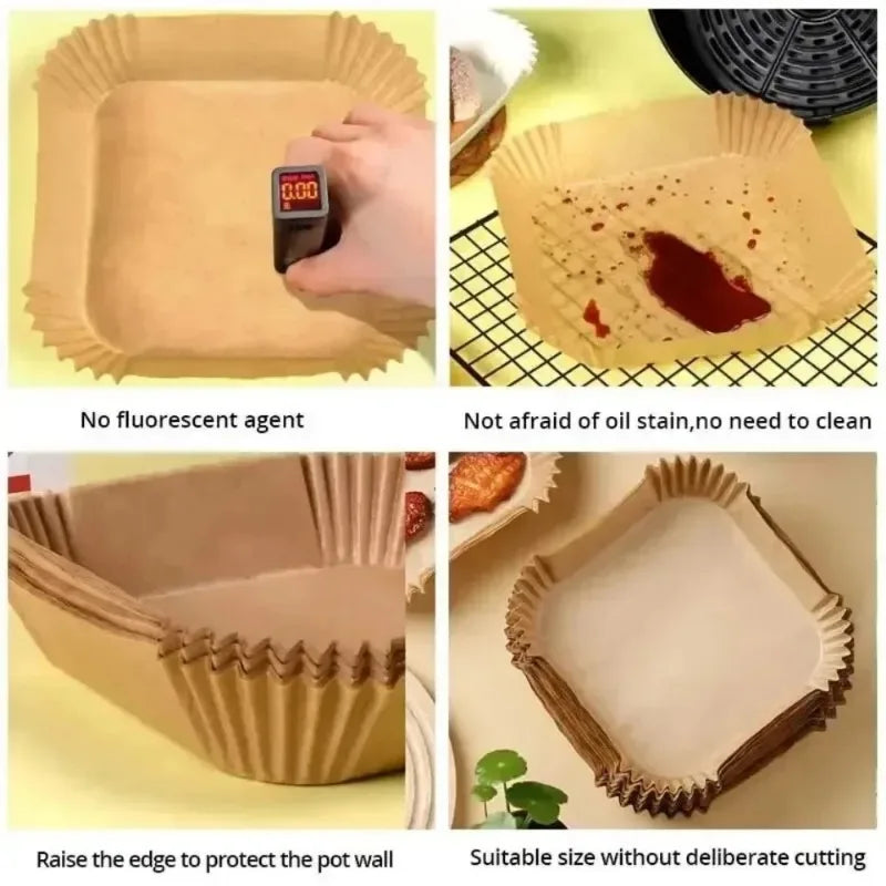Air Fryer Paper Liners Disposable Oil-Proof Waterproof Baking Paper Round Square And Rectangle Parchment Kitchen Party Supplies Zpaxo