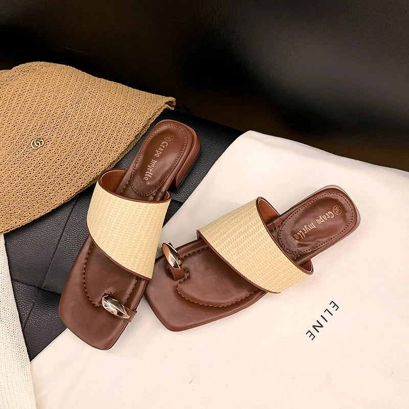 Flat Sandals Summer Outdoor Wear Single Strap French Retro Roman Zpaxo