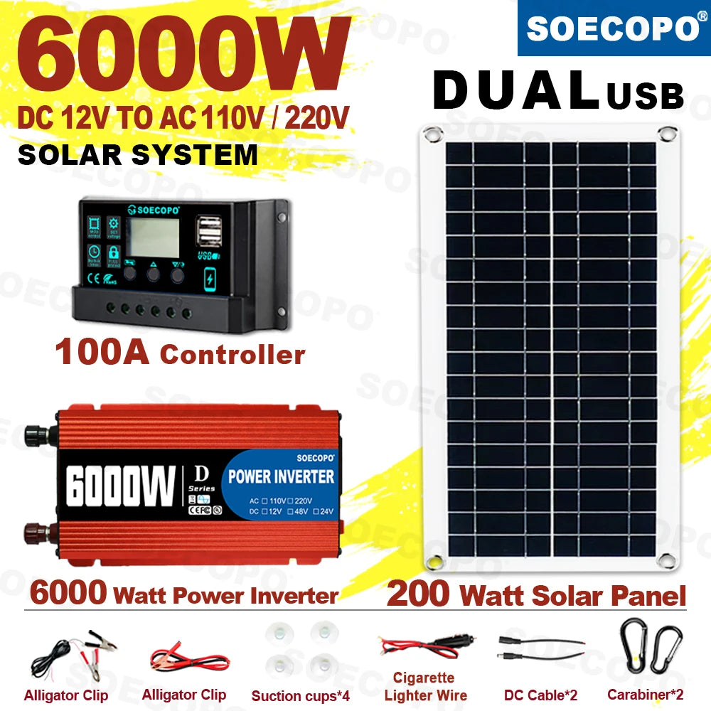 6000W Inverter Solar System Complete 12V 110V 220V 100A Controller