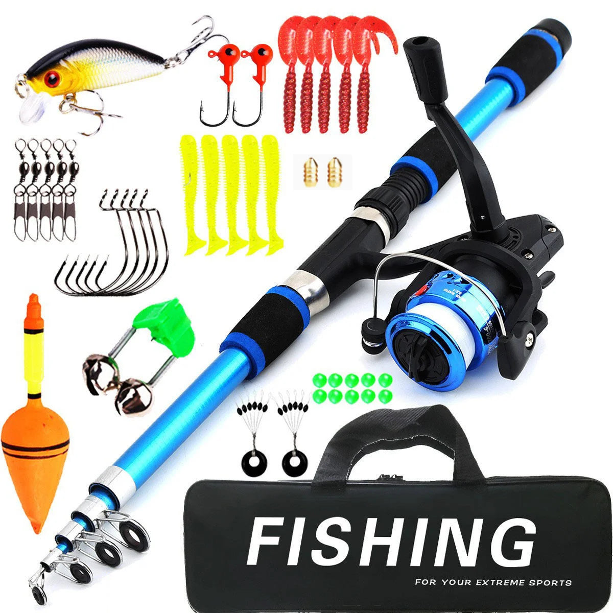 Kids 1.8m Telescopic Carbon Fishing Rod & Reel Combo Set