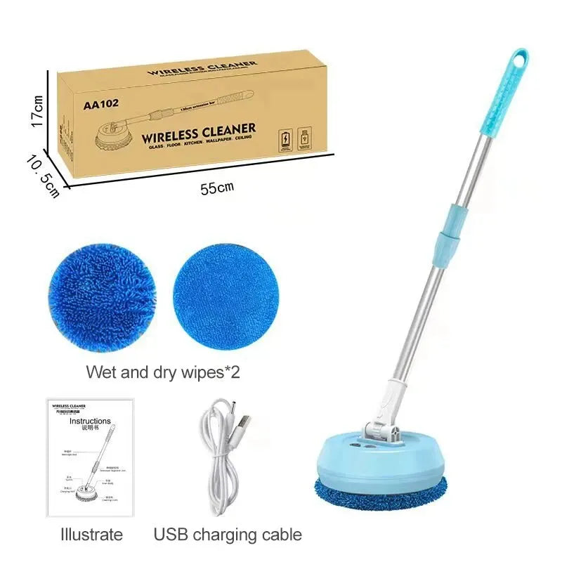 Wireless Electric Spin Mop Cleaning Machine Automatic 2 in 1 Wet & Dry Home Cleaner Car Glass Ceiling Door Windows Floor Cleaner Zpaxo 200701-white