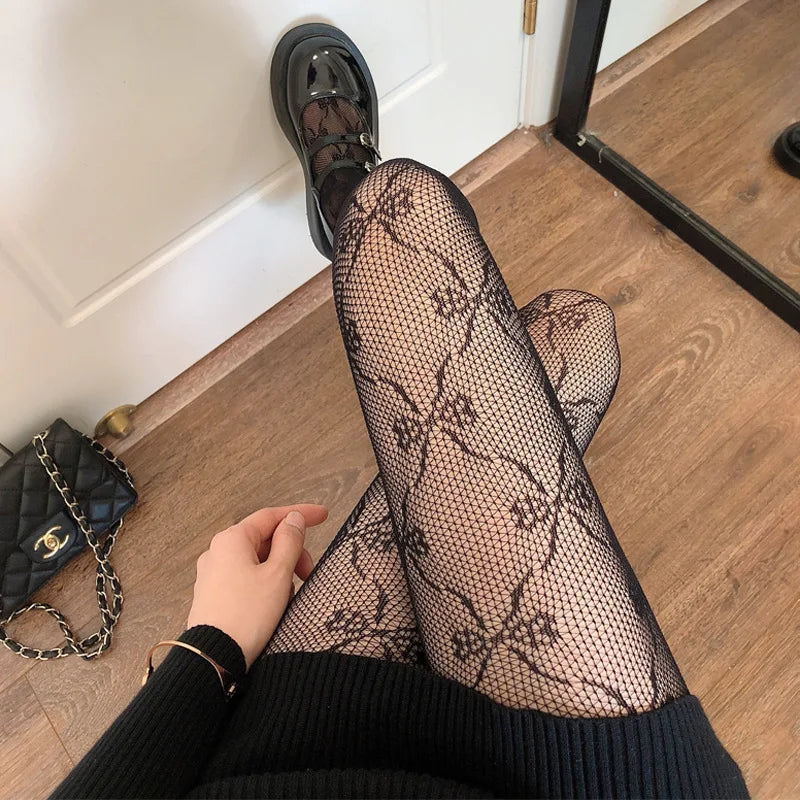 Classic Lolita Hollowed Out Lace Mesh Stockings Bottomed Pantyhose