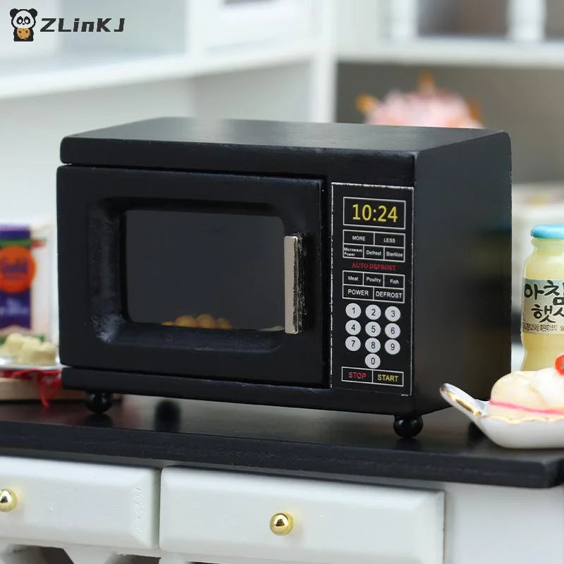 ▶1:12 Dollhouse Miniature Black Microwave Oven Furniture Home Model Decor Toy Doll House Accessories Zpaxo