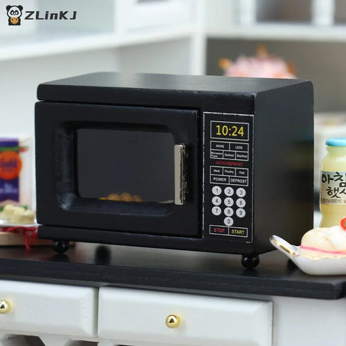 ▶1:12 Dollhouse Miniature Black Microwave Oven Furniture Home Model Decor Toy Doll House Accessories Zpaxo