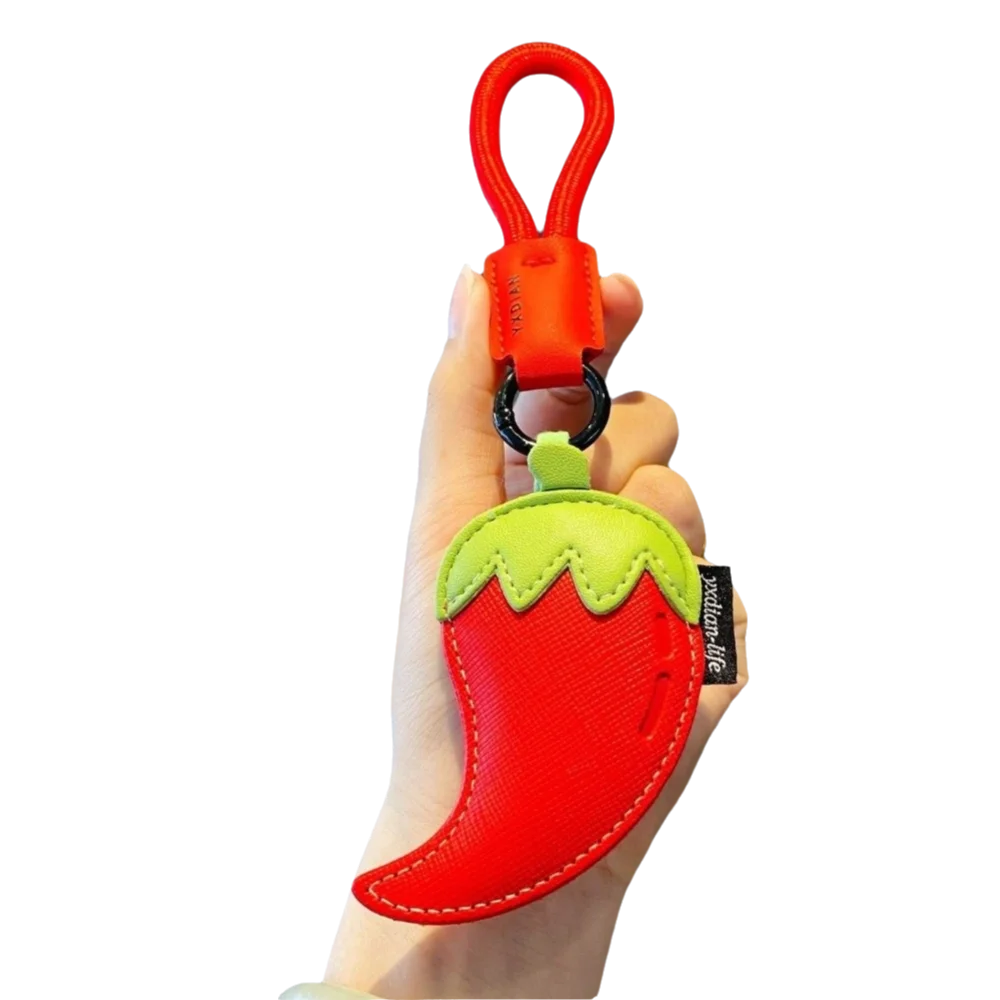 Kawaii Cartoon Vegetable Keychain Eggplant Carrot PU Leather Bag Pendant Braided Rope Birthday Gifts Car Keyring Girl/Boy Zpaxo Red