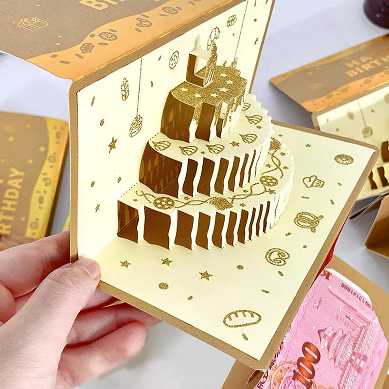 3D Birthday Red Envelope Greeting Card Foldable Multi-card Slot Zpaxo