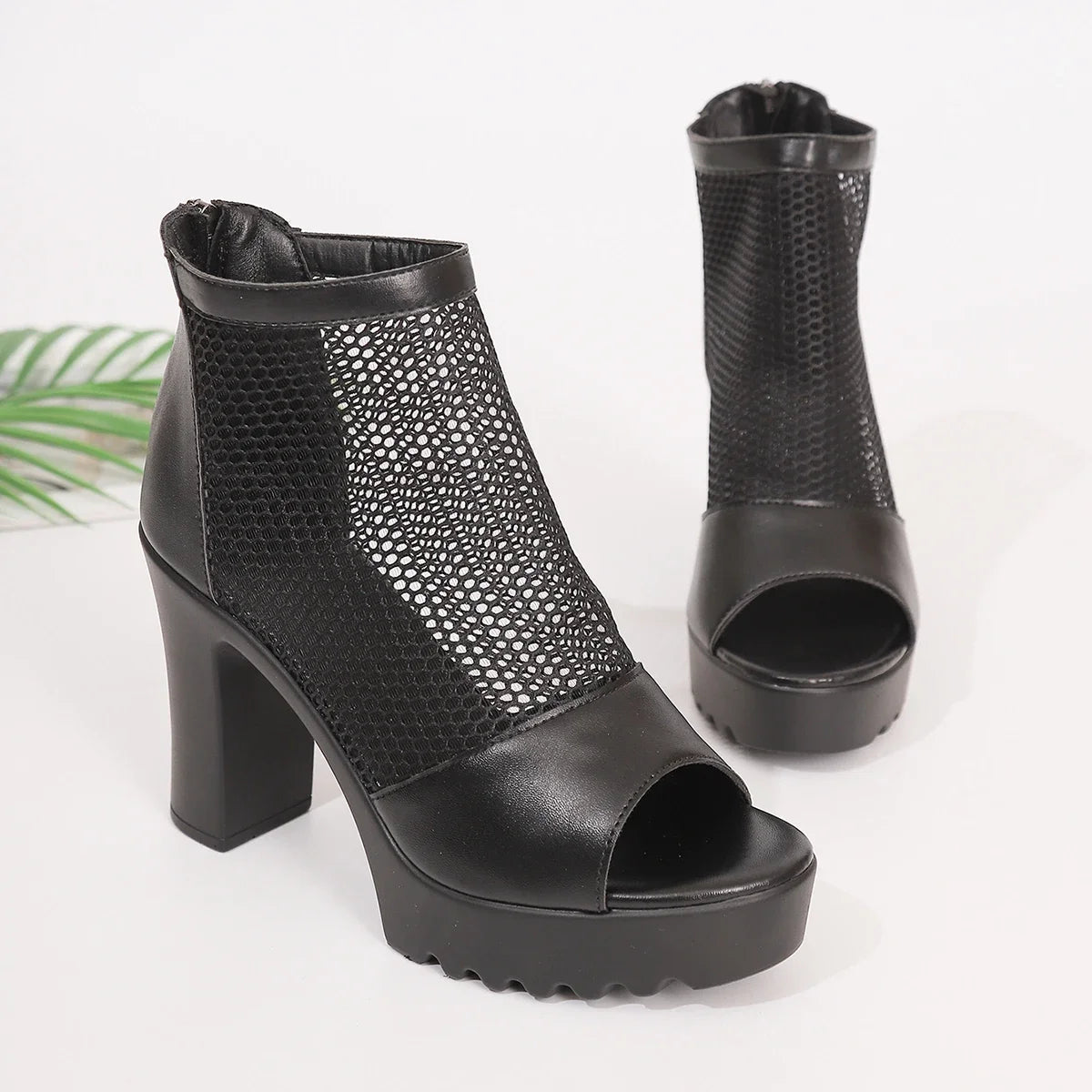 Women High Heels Sandals Breathable Mesh Plus Size Women Shoes 2025 New Fashion Female Sandals Peep Toe Chunky Heels Shoes Women Zpaxo