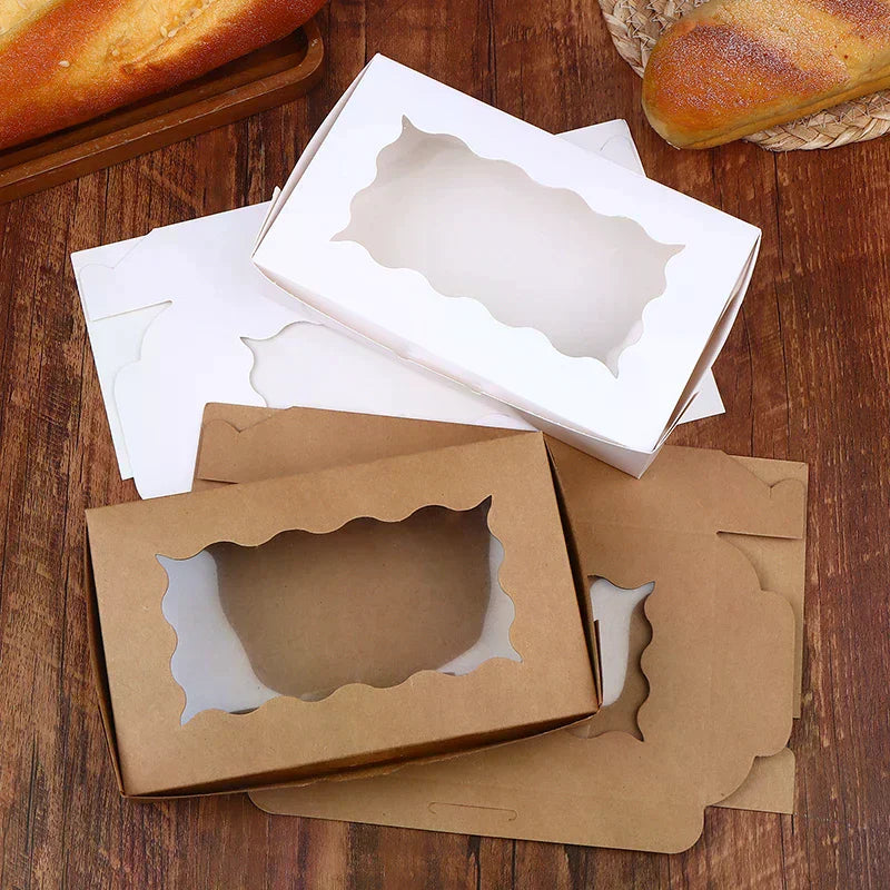 10Pcs Rectangular Cake Carriers Paper Gift Box With Clear Window For Cookies Bread Candy For Weddings Parties Valentine's Day Zpaxo