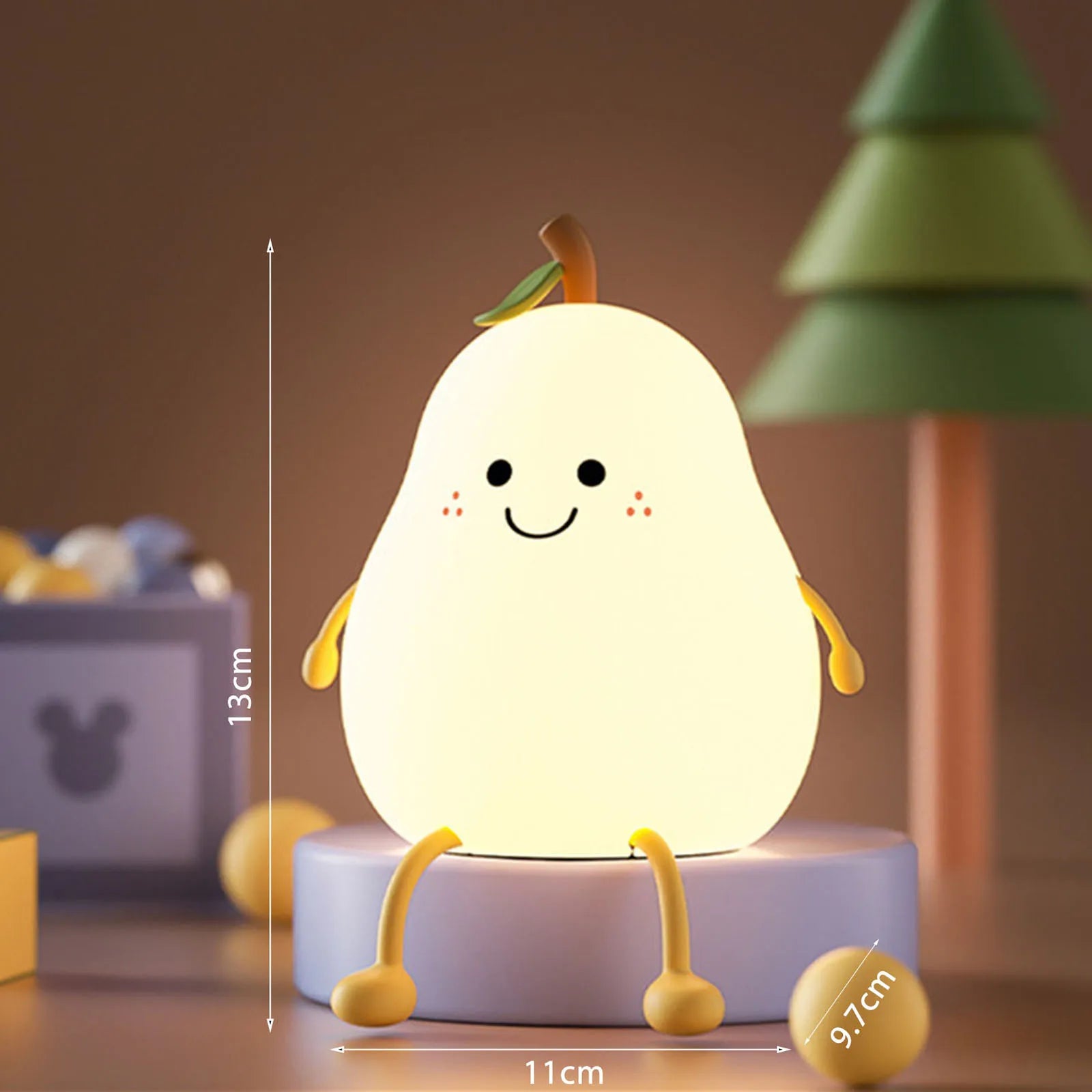 Cute Pear Night Light 7-Color Dimmable Touch-controlled Silicone