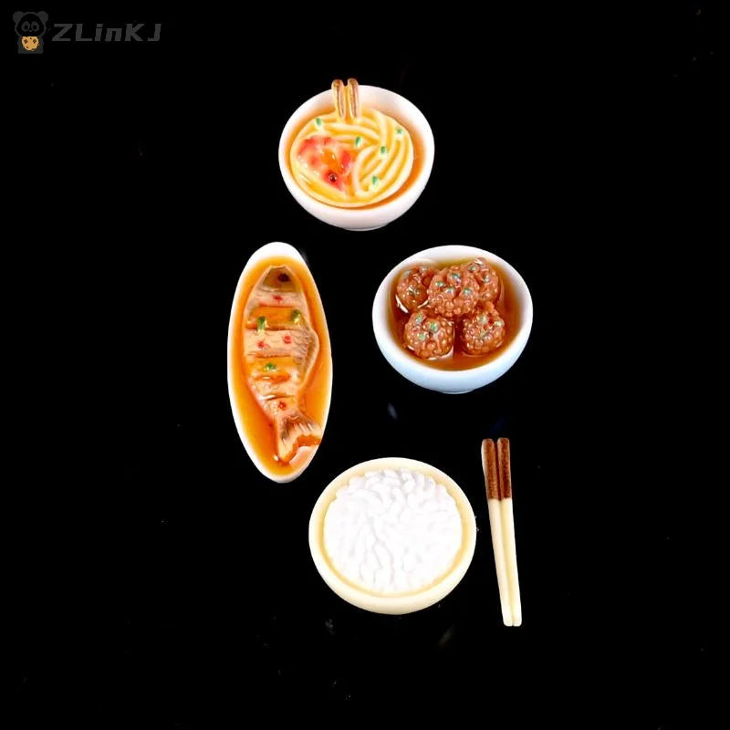 ▶1Set Dollhouse Miniature Chinese Dishes Food Bowl Rice Models DIY Dolls House Kitchen Decoration Zpaxo