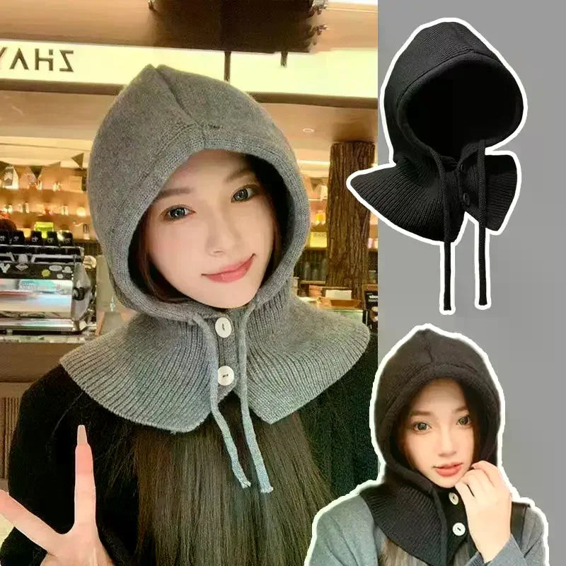Winter Balaclava Hat Warm Knitted Women's Hood Solid Neck Pullover Zpaxo