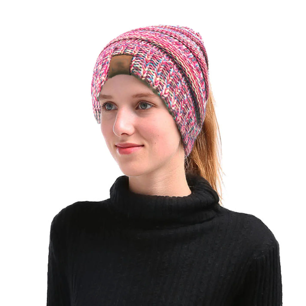 Knitted Open-Top Ponytail Beanie – Unisex Winter Hat 3 Colors