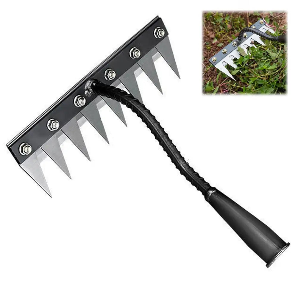 Multi-Tooth Metal Garden Rake – Weeding & Soil Loosening Tool Garden Hand Rake Zpaxo 8teeth