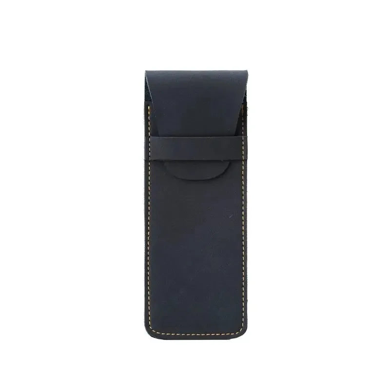 Vintage Leather Pen Case Pocket Pouch Sleeve Travel Mini Flap Zpaxo Deep Blue