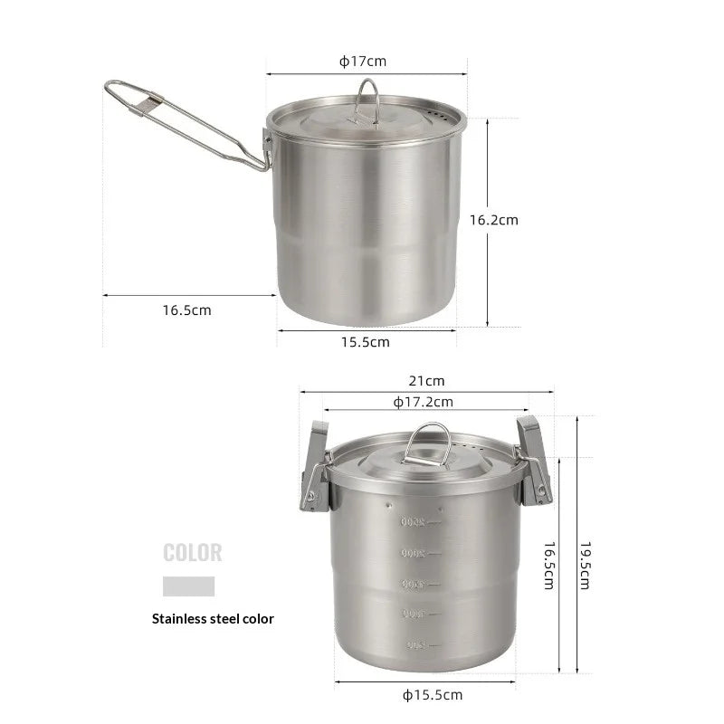 Outdoor 304 Stainless Steel Pot Camping Picnic Equipment Complete Set of Cooking Utensils Portable Hanging Pot Boiling Pot Zpaxo
