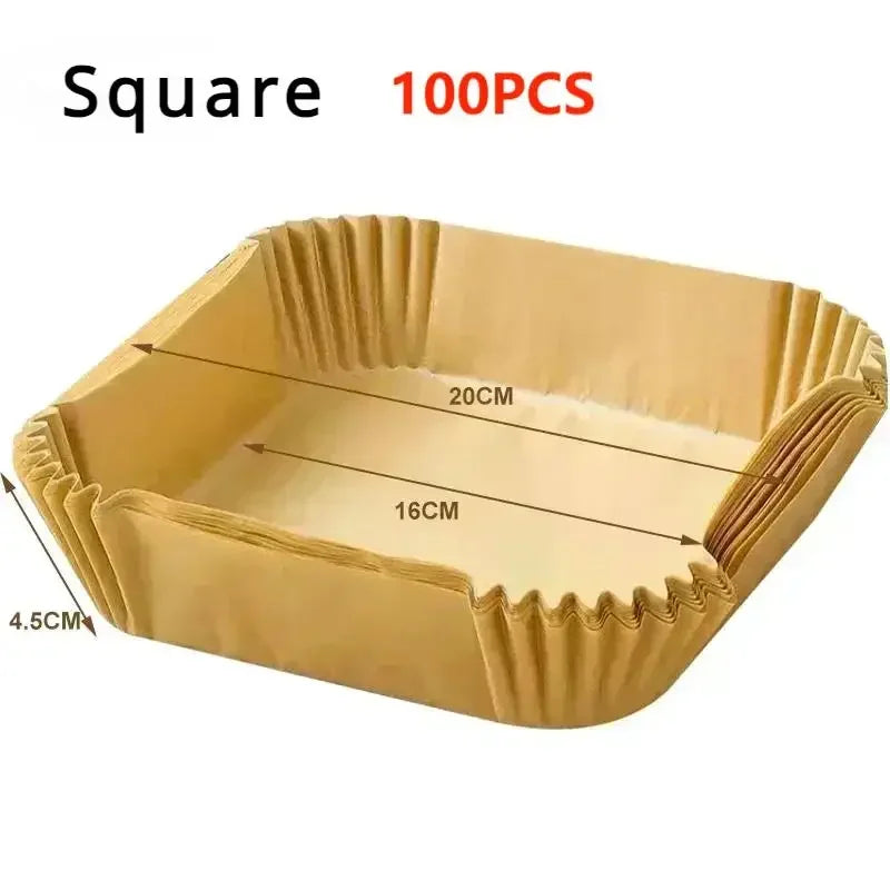 50/100PCS Air Fryer Disposable Paper Square Round Baking Paper Barbecue Plate NonStick Mat Kitchen Oven Oil Absorbing Paper Tool Zpaxo zhaguo-Square-100pcs