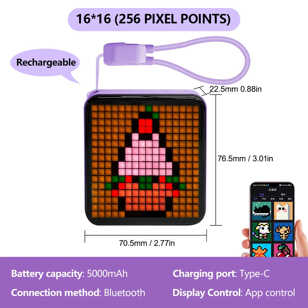 LED Pixel Display Night Light Bluetooth APP Control DIY Piexl Zpaxo USB Plug 16X16 Purple