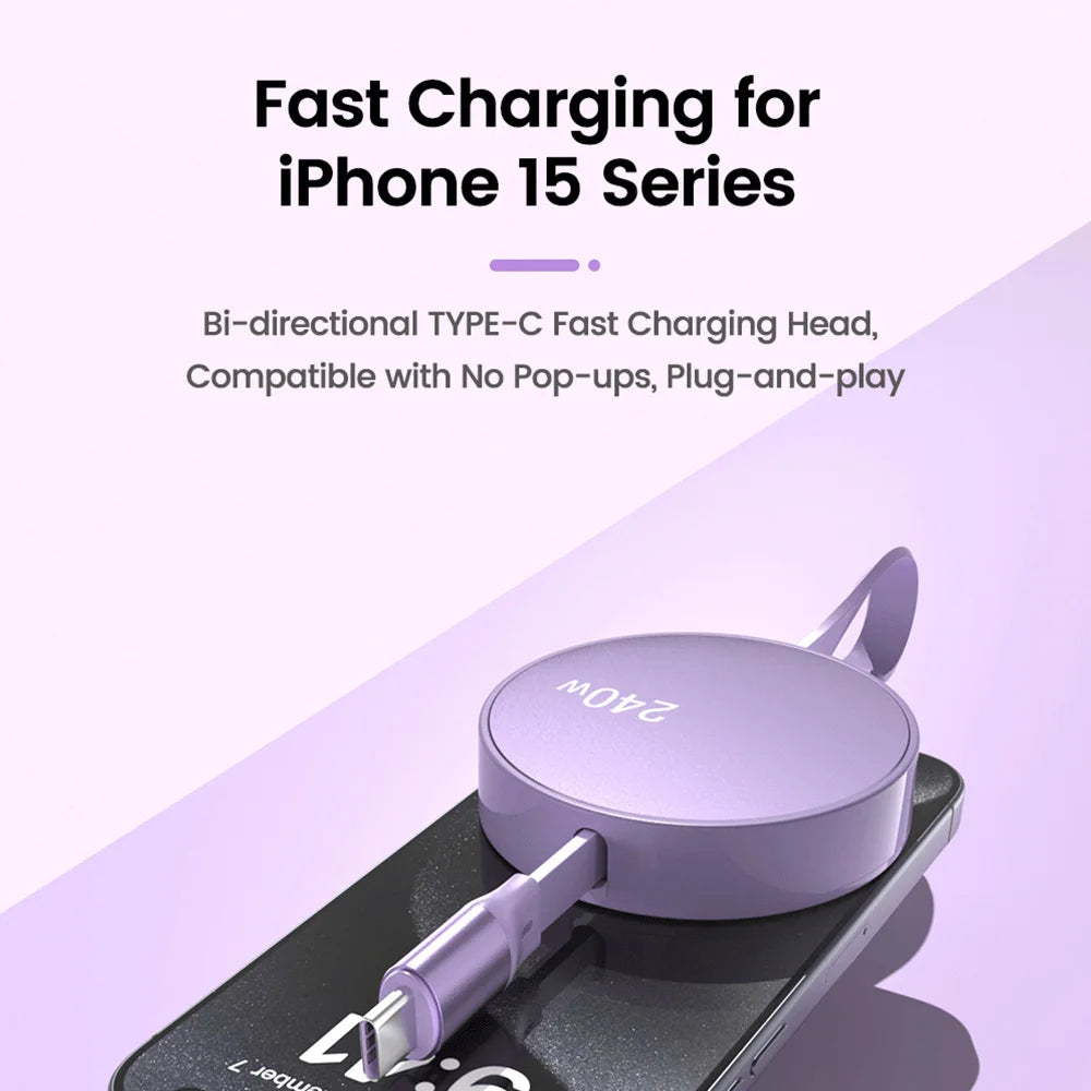240W Type C Retractable Cable USB C PD Fast Charging Data Wire For iPhone 16 Xiaomi Huawei MacBook iPad Laptop PC Charging Cable Zpaxo
