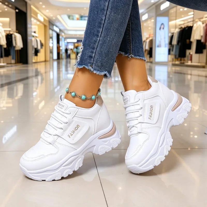 Women's Comfortable Thick Sole Heel Lace Sneakers Women Spring Autumn Zpaxo