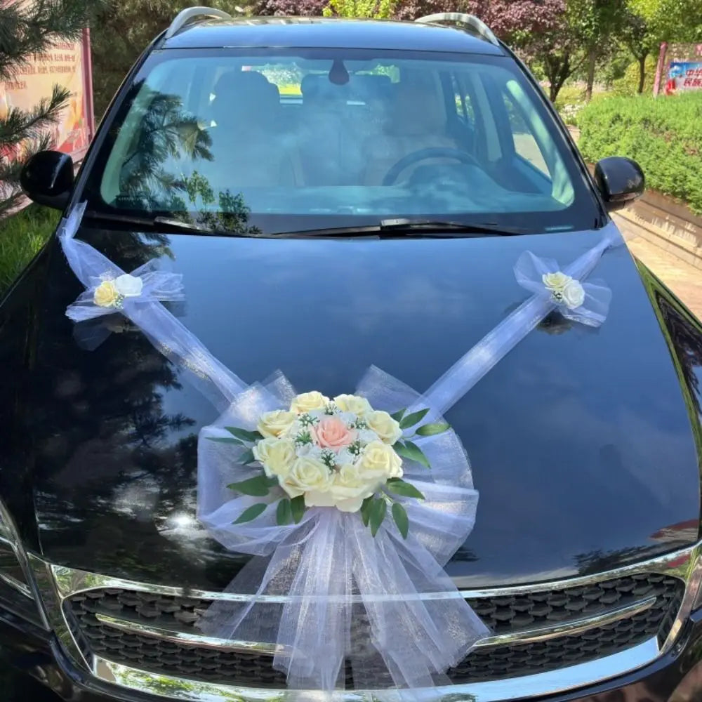 Multi-color Wedding Car Decoration Pollen-free Tulle Bow Artificial Zpaxo