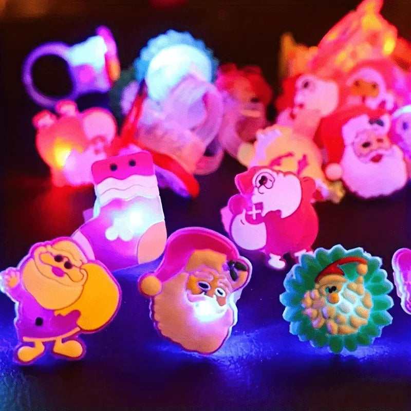 10 20 Christmas LED Light Up Ring Toys Luminous Finger Rings Children