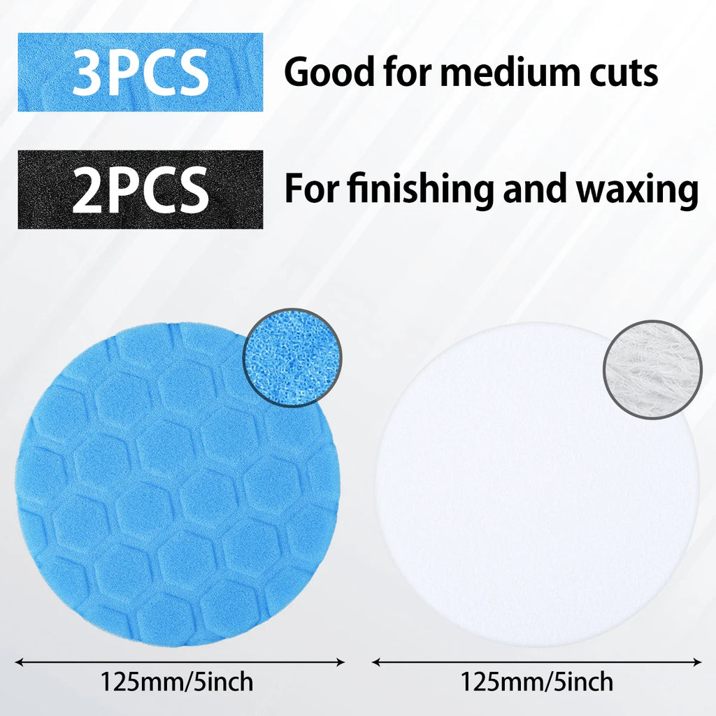 5Pcs Polishing Pad Kit 3/4/5/6/7 Inch Car Foam Buffing Pads Automobile Sponge Durable Buffer Mat Dremel for Car Glass Polisher Zpaxo