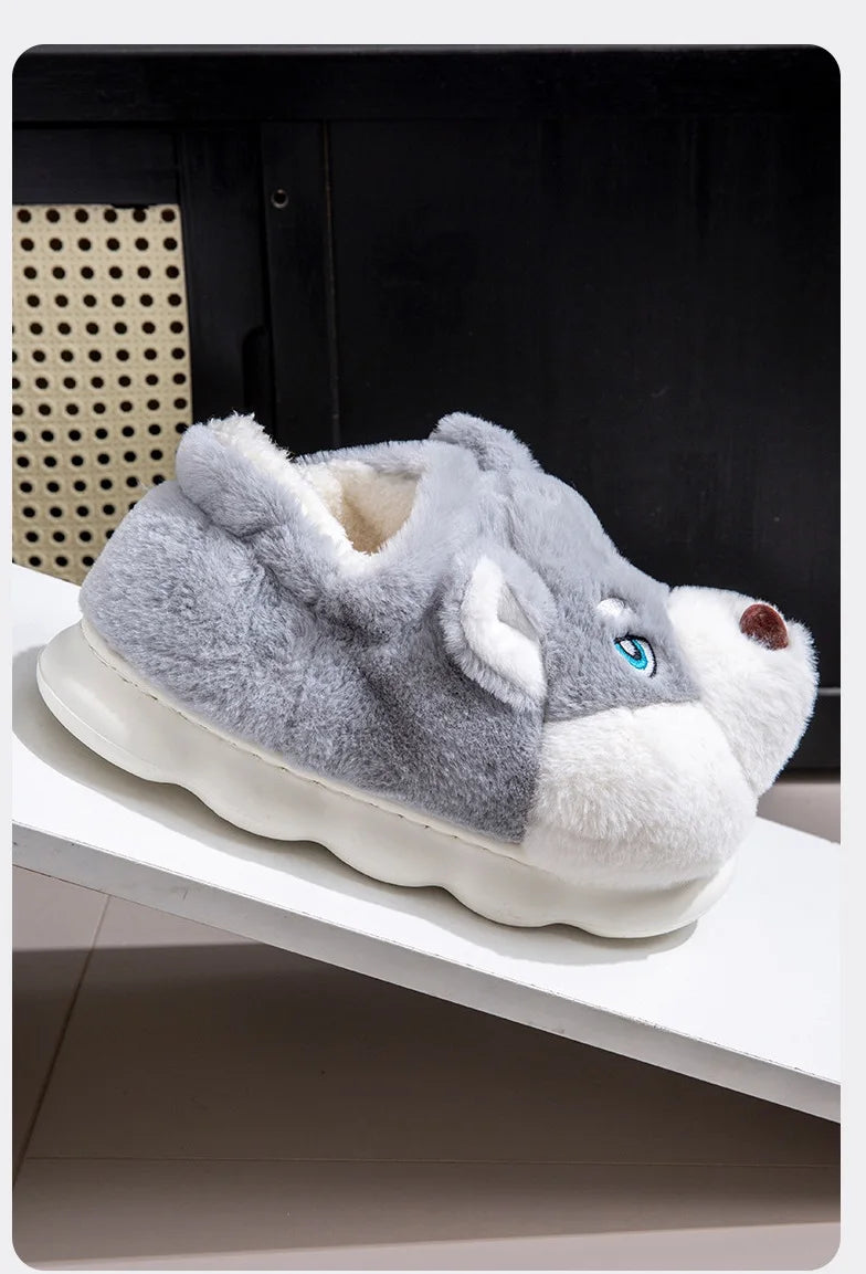SHAJI Indoor Fluffy Slippers Women Men Winter Warm Shoes Cute Cartoon