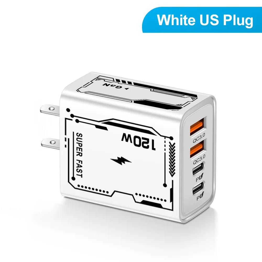 C USB Phone Chargers 4 Ports Fast Charging PD Charger Quick Charge 3 Zpaxo White US