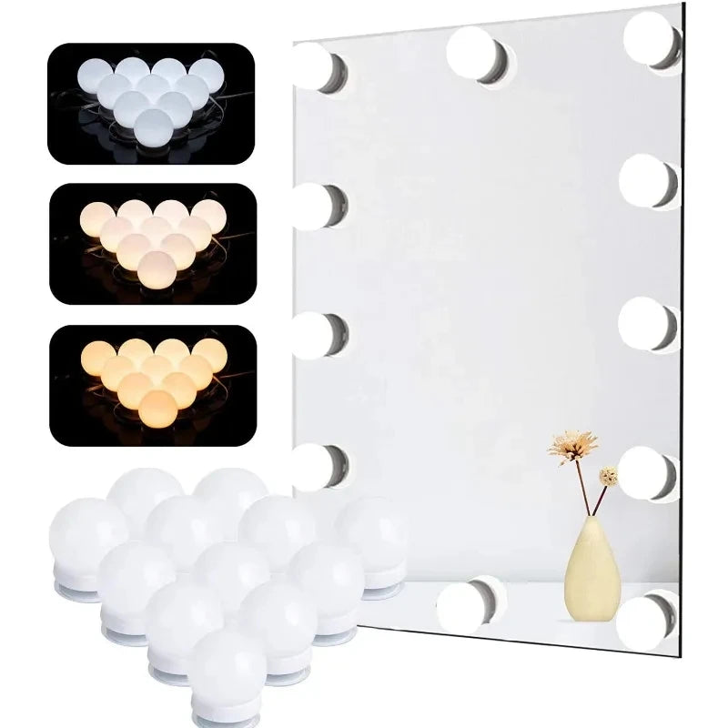Dimmable LED Vanity Mirror Bulbs – 10-Pack USB 12V Hollywood Style