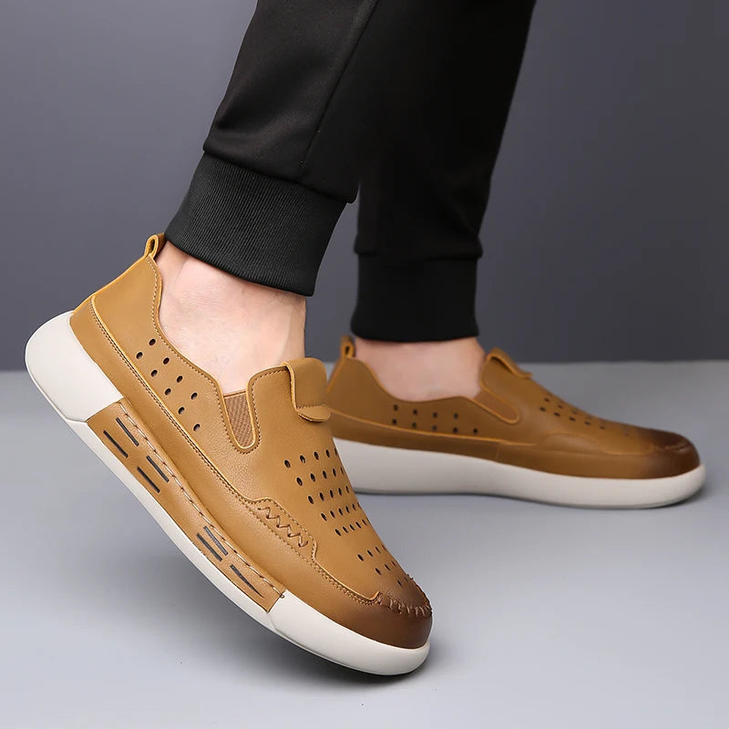 Men's Fashion Casual Shoes Leather Upper Lace-up Comfort Trainer